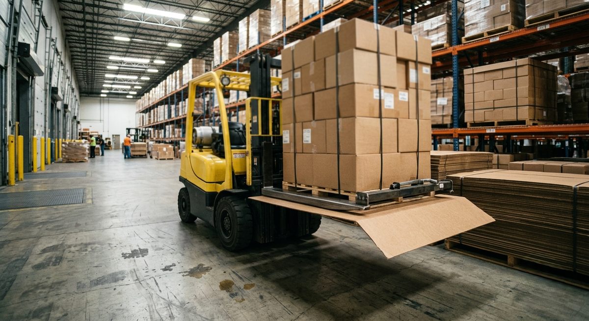 Forklift loading a palletized load