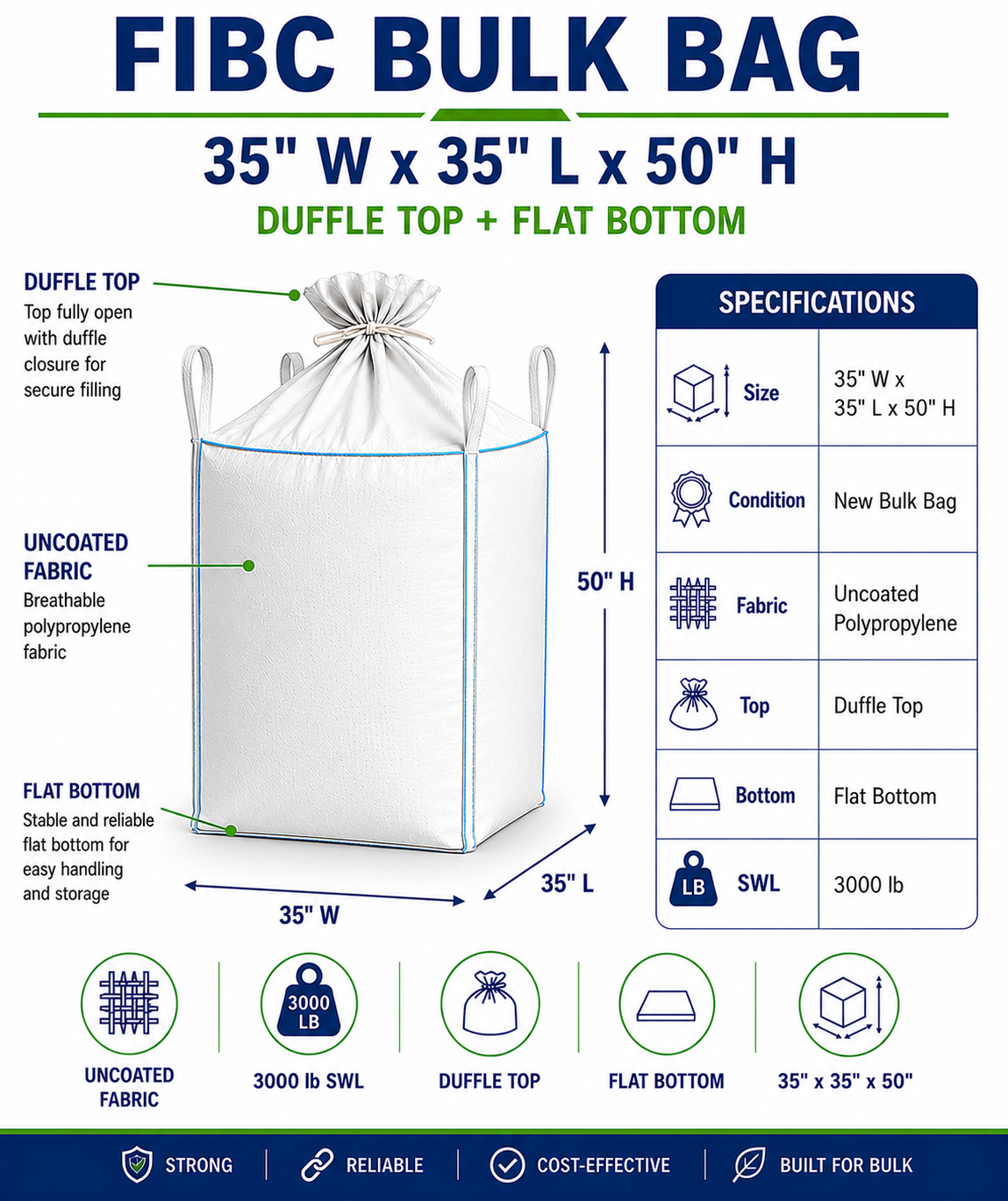 35x35x50 Uncoated Duffle Top, Flat Bottom 3000 lbs - Image 3