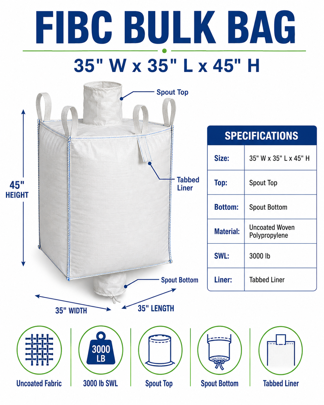 35x35x45 Uncoated Spout Top, Spout Bottom Tabbed Liner - Image 3