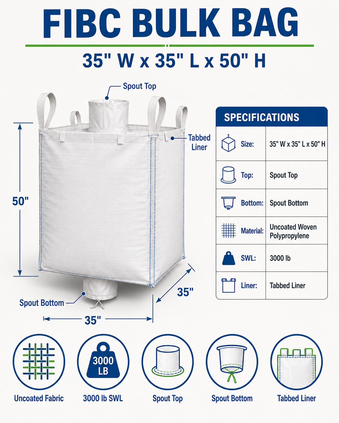 35x35x50 Uncoated Spout Top, Spout Bottom Tabbed Liner - Image 3